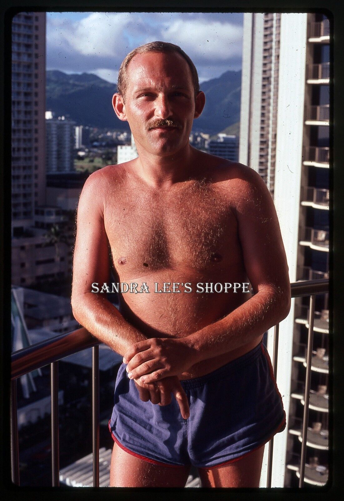 1981 Slide Shirtless Man Balcony Waikiki Beach Marriott Hotel Hawaii #3835