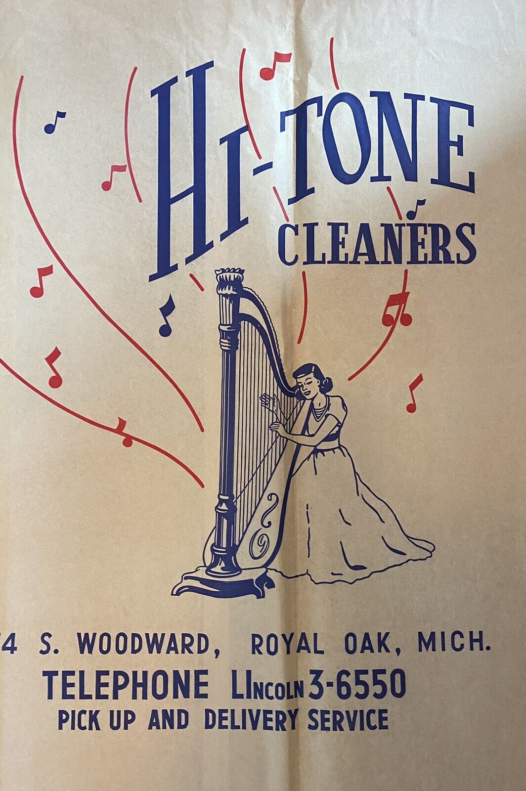 40s Vintage Hi Tone Cleaners Paper Wrapping Bag Royal Oak Michigan Large 32x23\