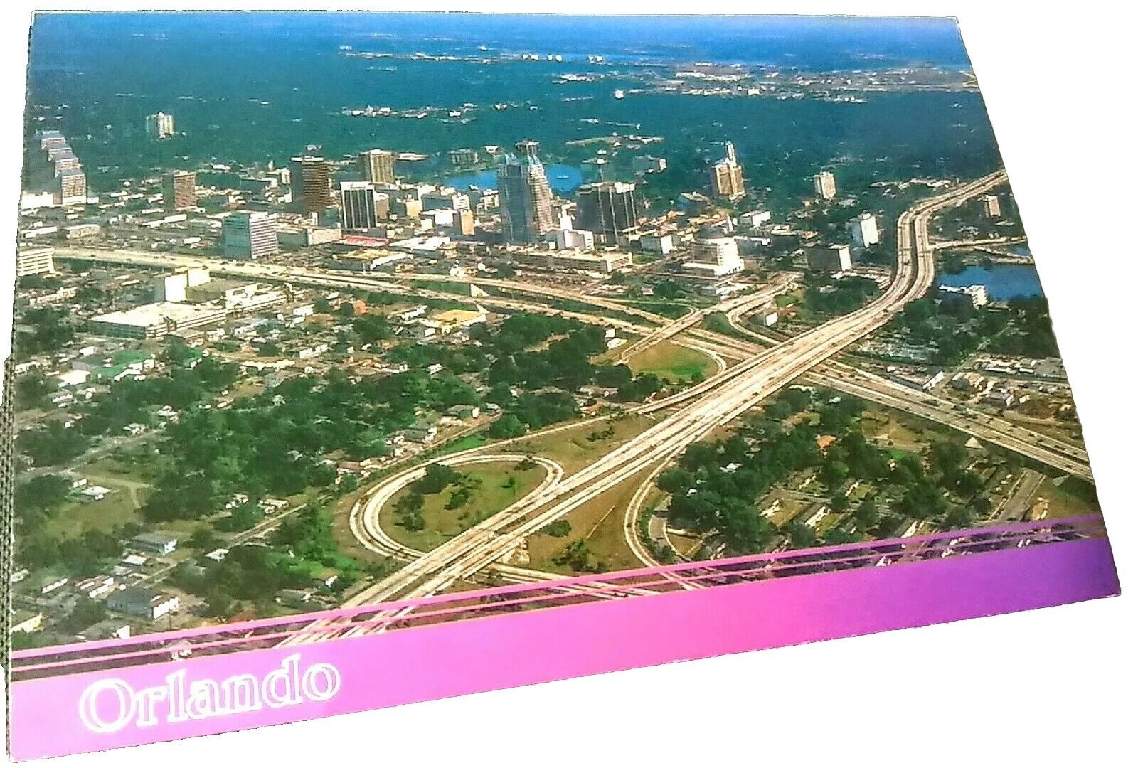 Postcard Orlando Florida Birds Eye Aerial Panoramic View of Downtown Unused 