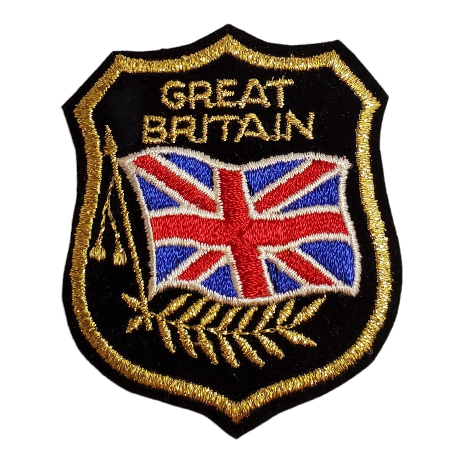 Great Britain Union Jack Flag Gold Thread Embroidered Shield Patch  