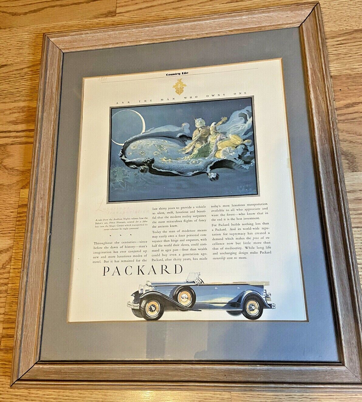 1920 Packard Town Car Automobile Advertisement Framed and Matted Man Cave 15x18”