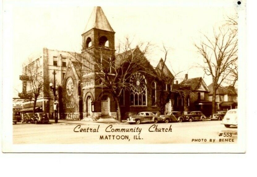  Mattoon Illinois Central Community Church c.1930s RPPC Postcard IL 6