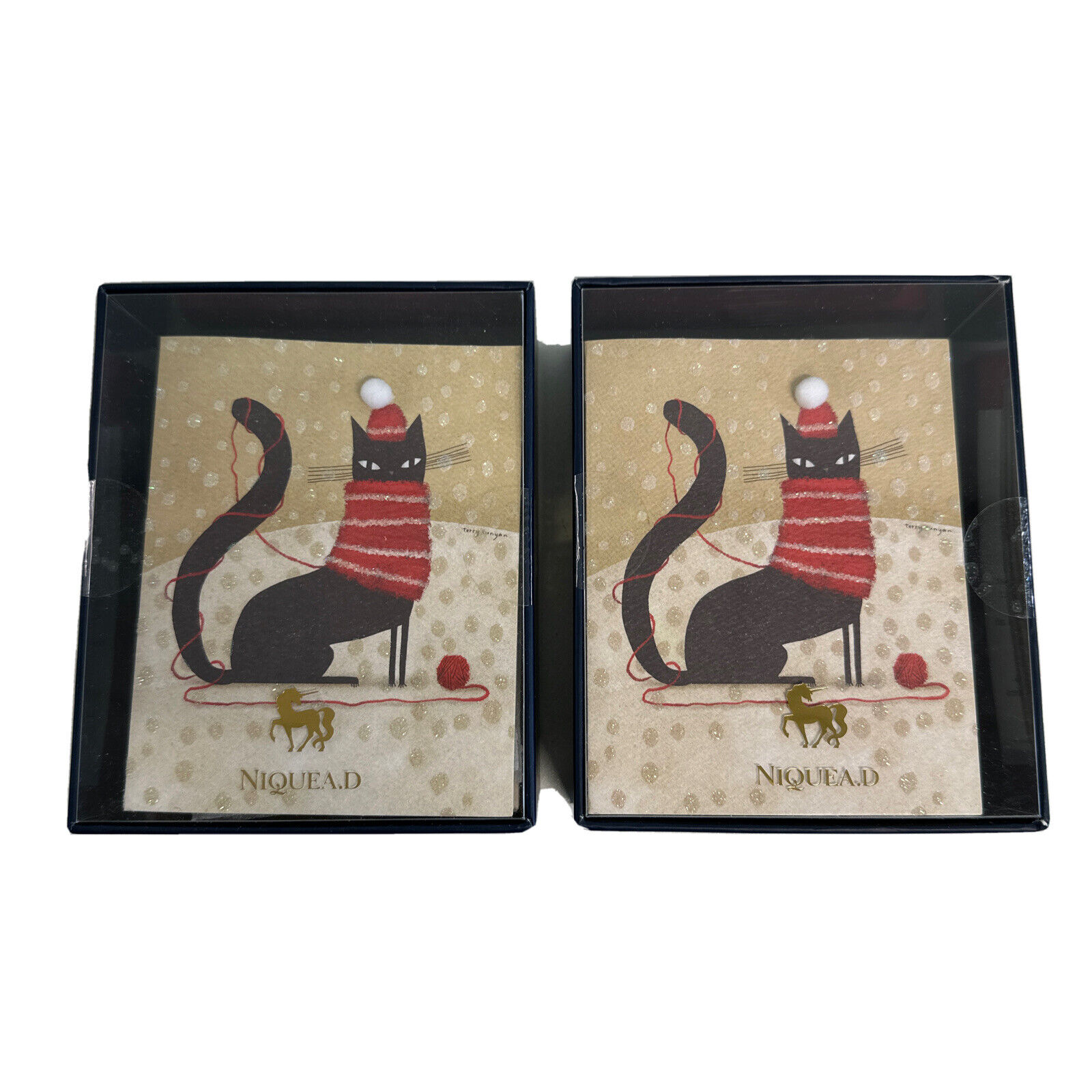 Niquea.D 20 Handmade Christmas Cards 20 Lined Envelopes Cat Wrapped yarn Kitten