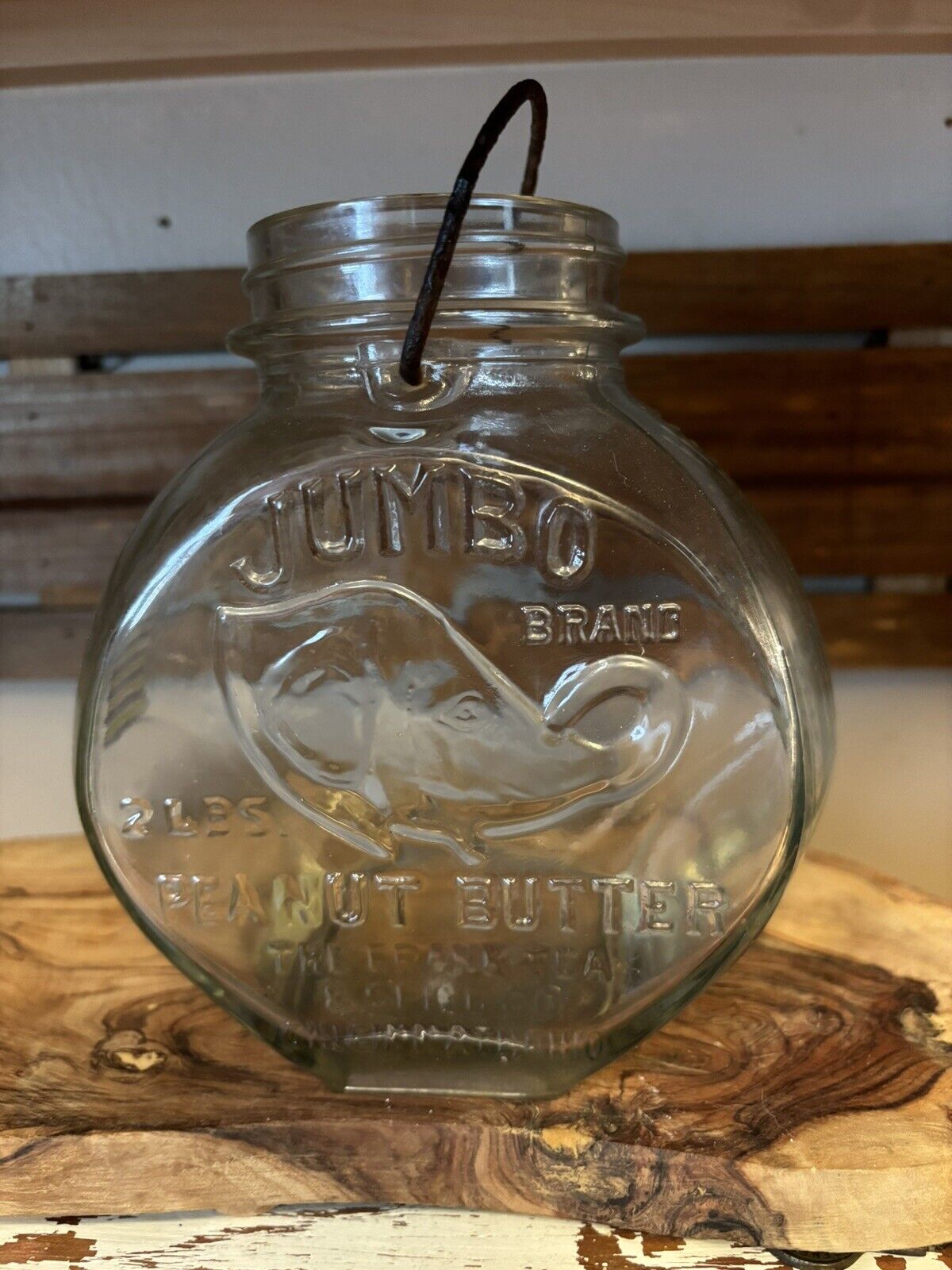 Vintage Jumbo Peanut Butter Fishbowl Jar 2 LB Original Wire 1940’s No Lid