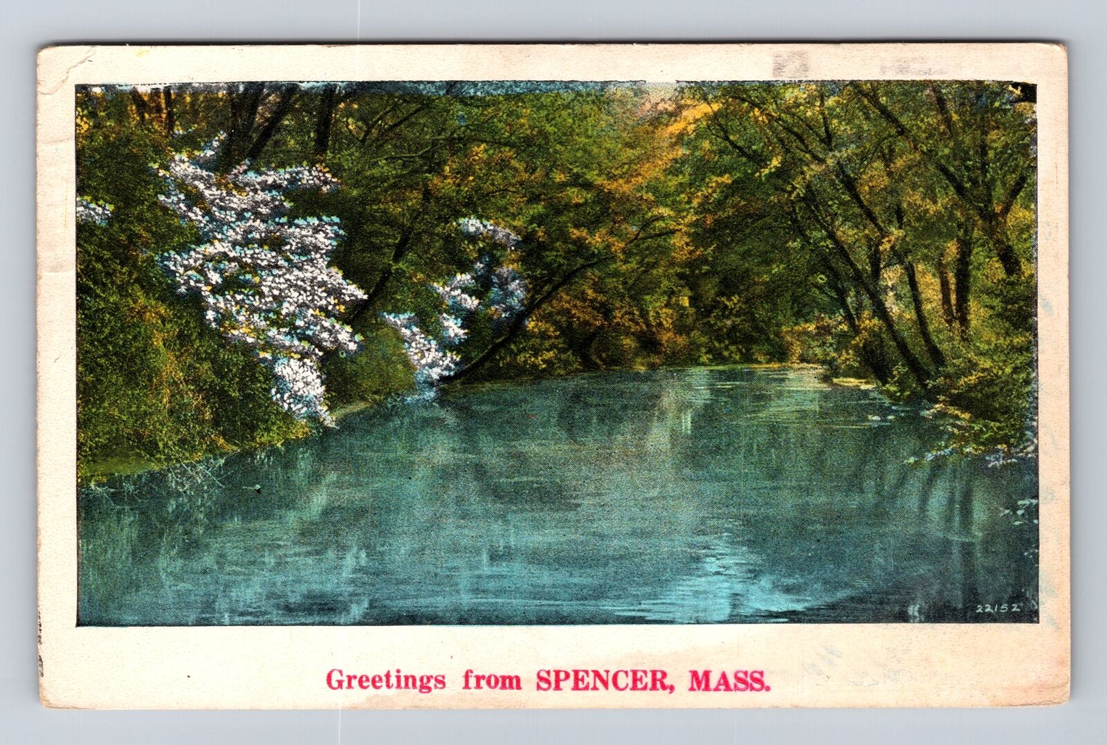 Spencer MA-Massachusetts, General Greetings, River Scene, Vintage c1932 Postcard