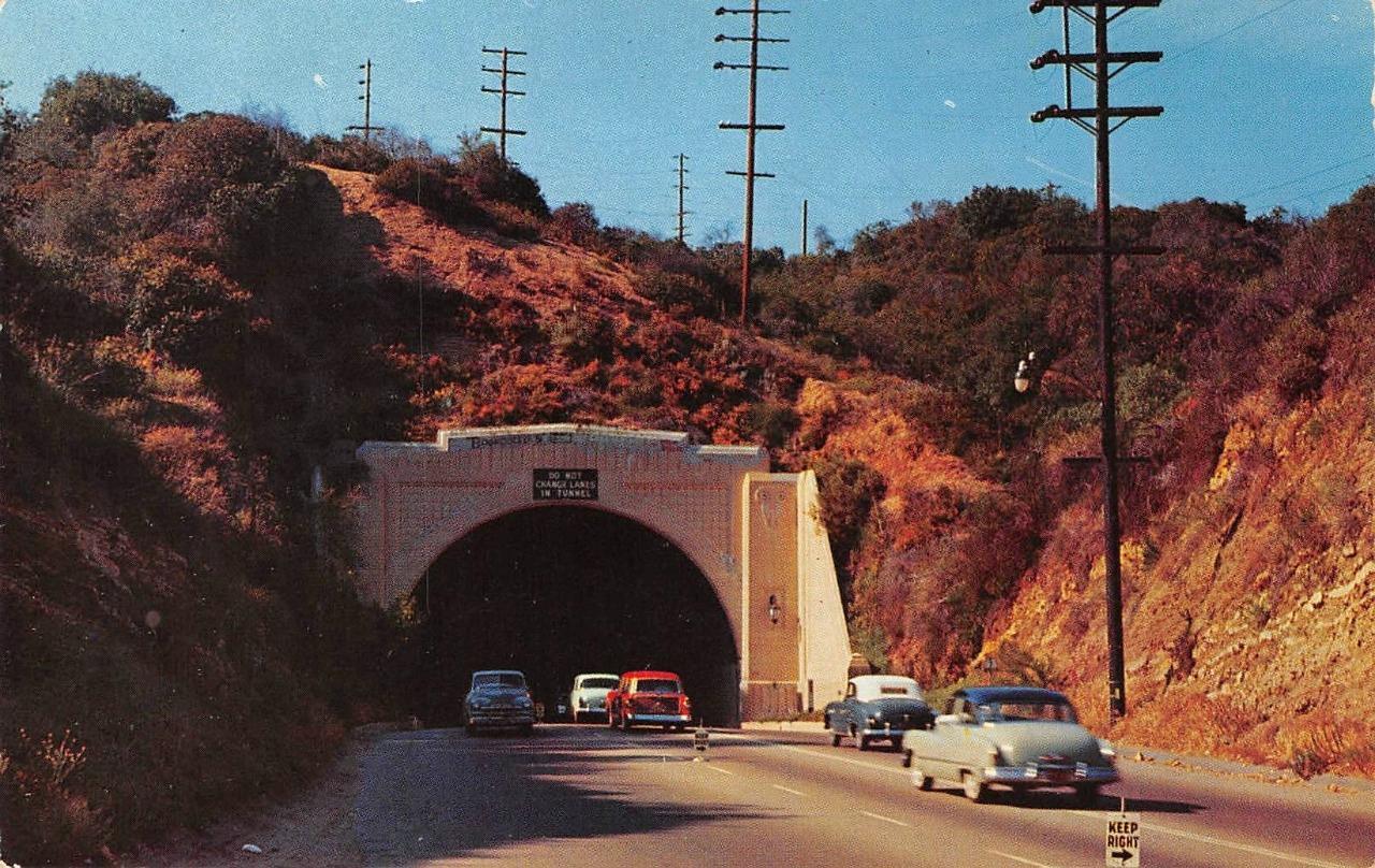 Sepulveda Blvd Tunnel, San Fernando Valley, Westwood, CA c1950s Vintage Postcard