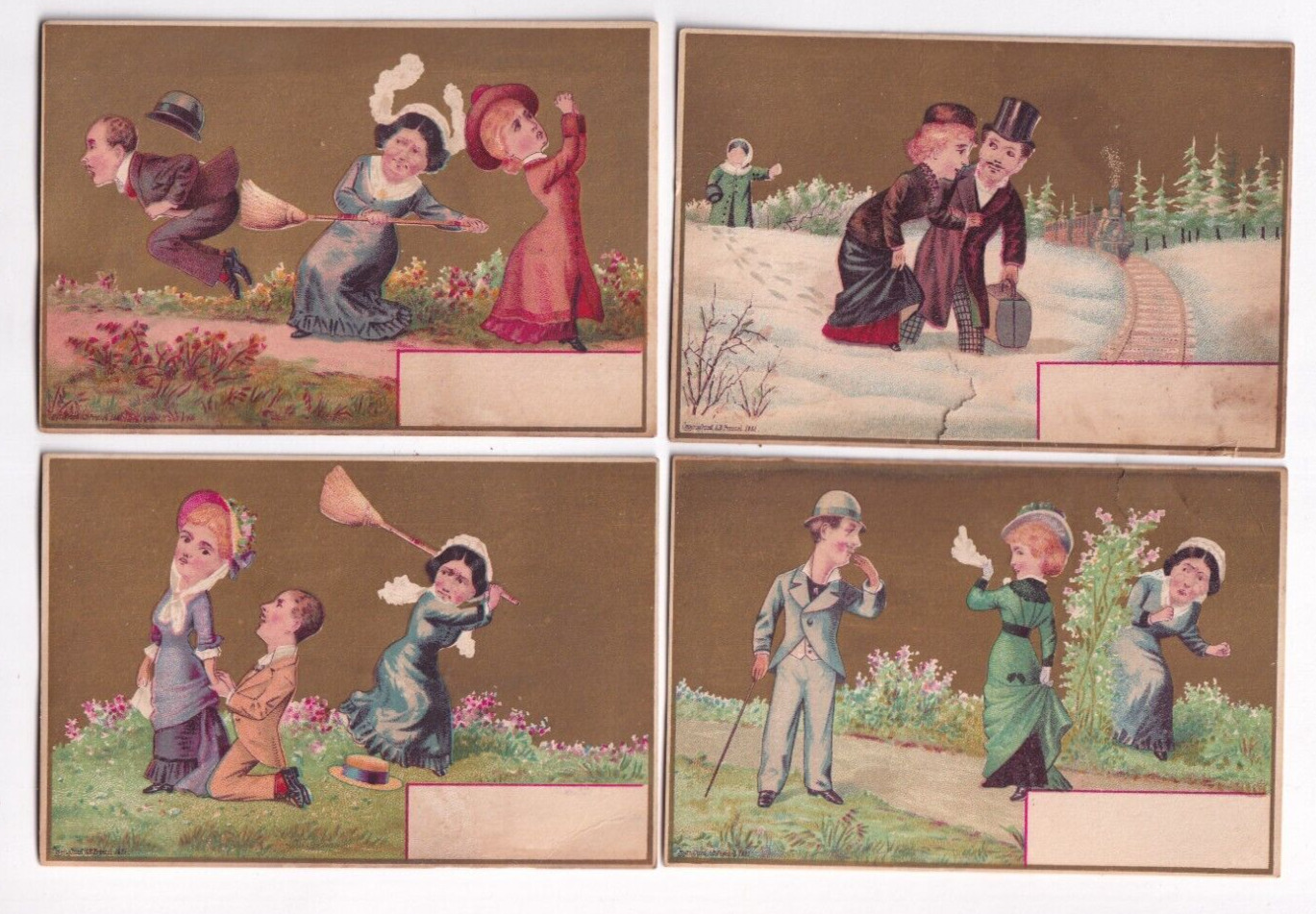 Victorian Trade / Note Card Lot -Sarcasm Humor Couple Courting -3.x4.25 in