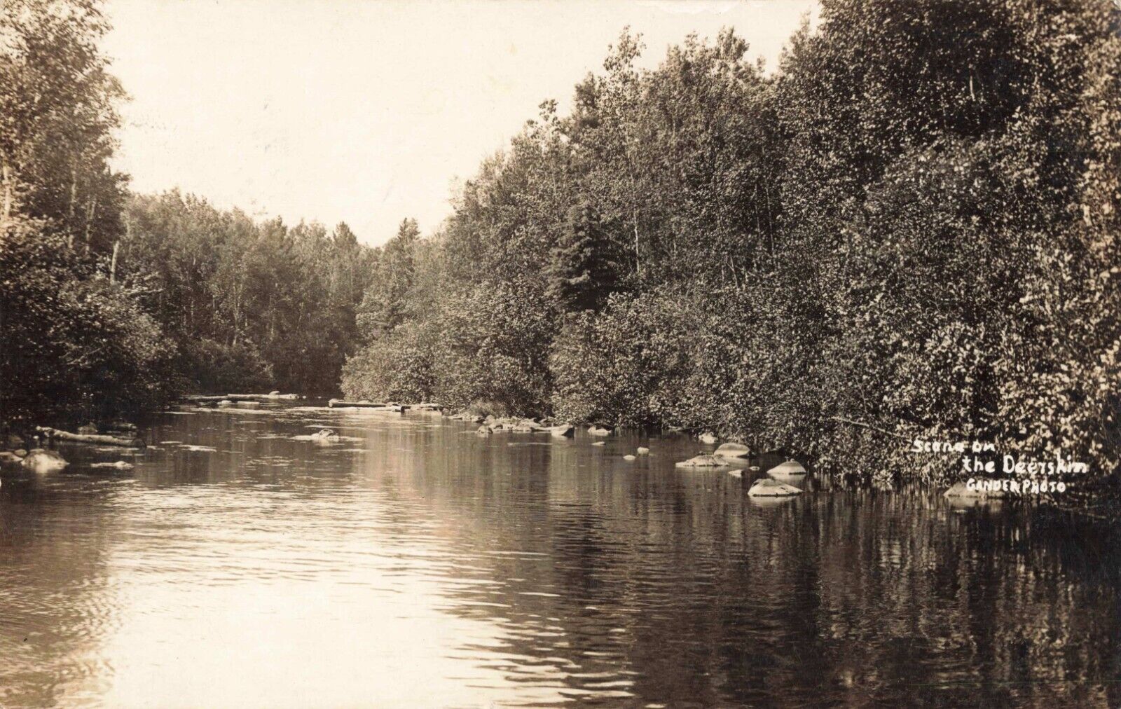 Scene on the Deerskin River, Eagle River, Wisconsin WI - 1920 Real Photo RPPC