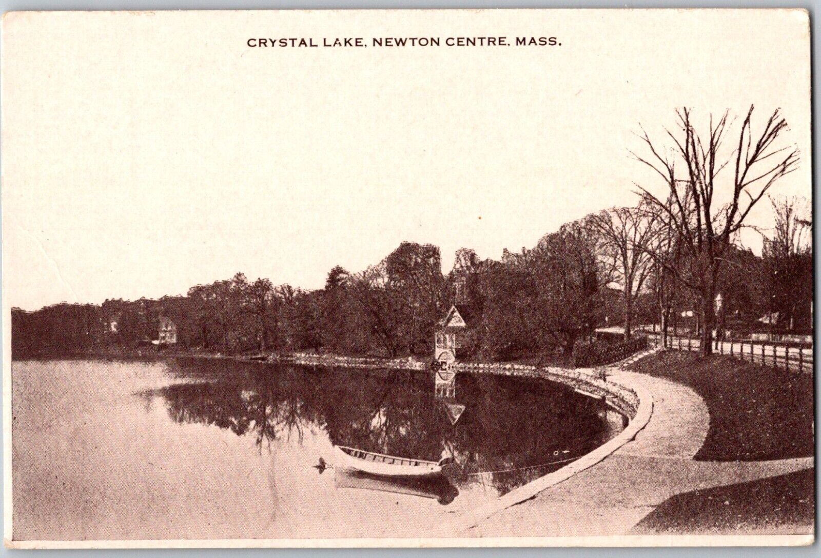 C1910 Crystal Lake Newton Centre MA Stone Break Wall Canoe DB Postcard