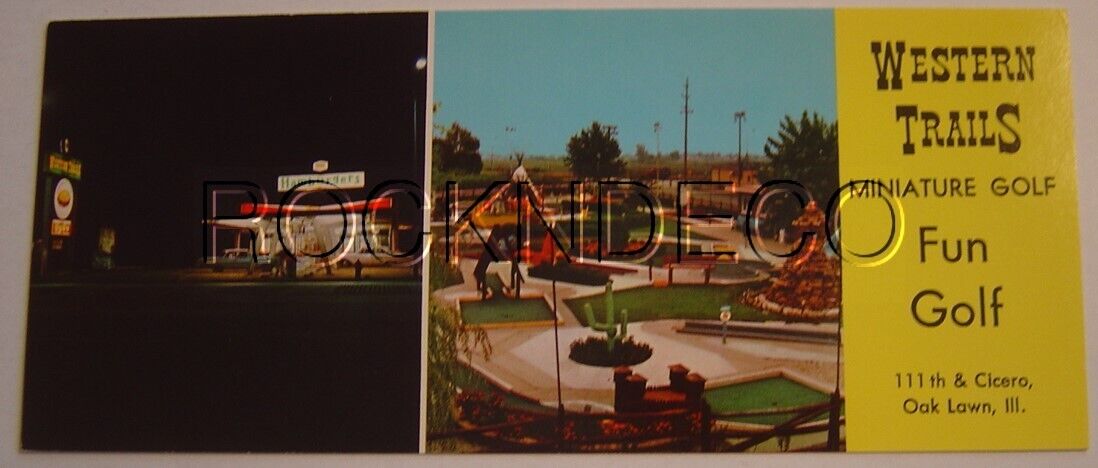 1968 Oak Lawn Western Trails Miniature Golf Drive-In Photo Card IL Restaurant