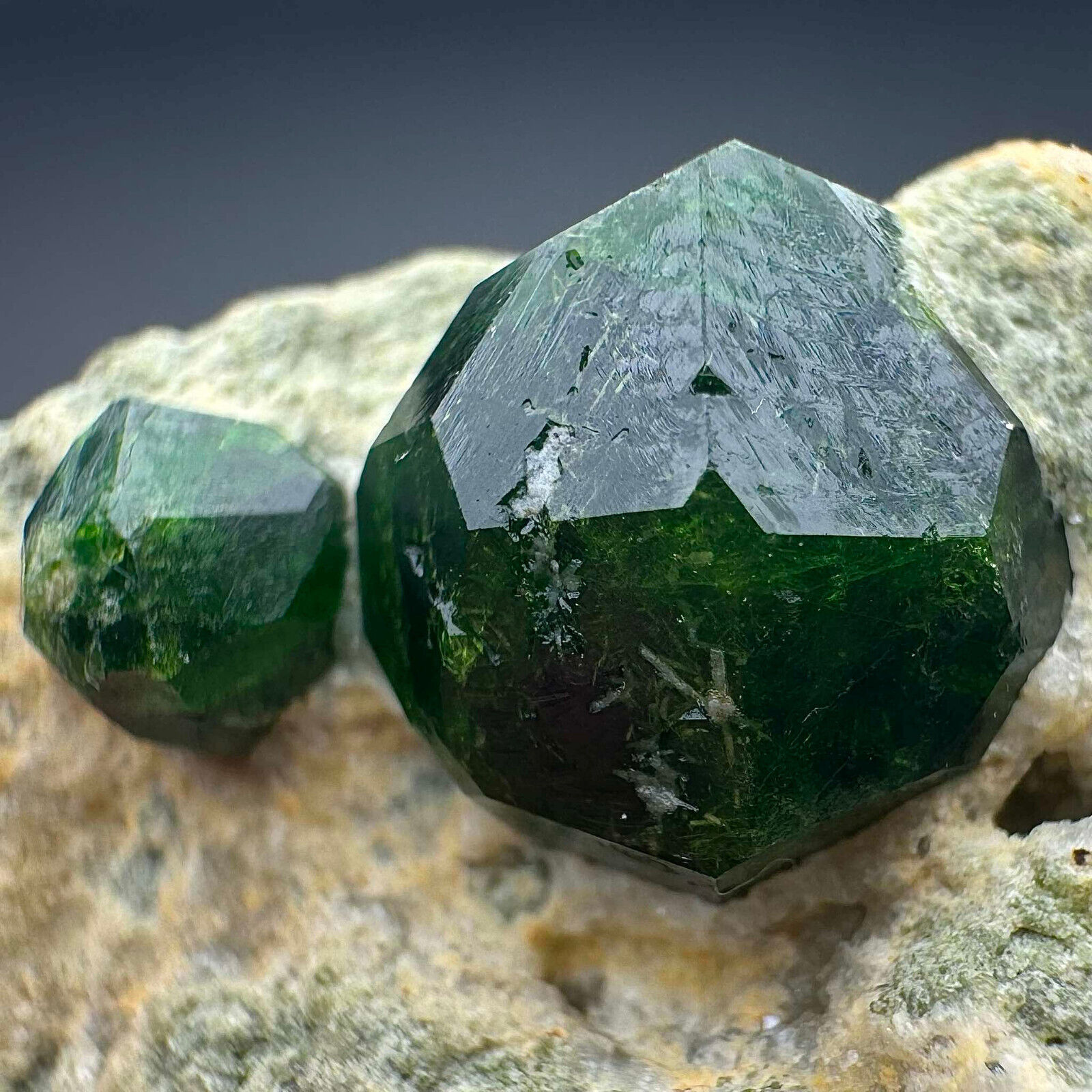 Wow, Rare Top Green Demantoid Garnet Huge Crystals On Matrix @irn