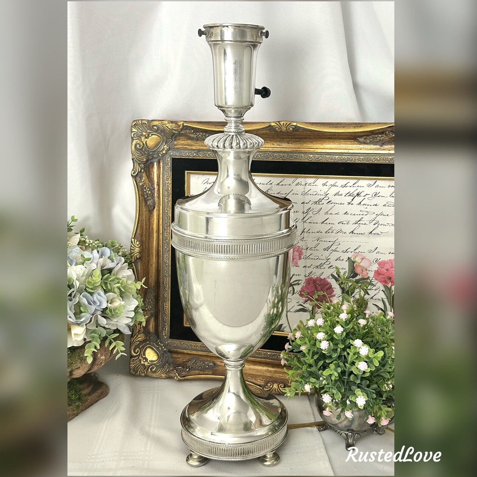 Silver Plated Lamp Neoclassical Styled Silverplated Large Urn Vintage Table Lamp