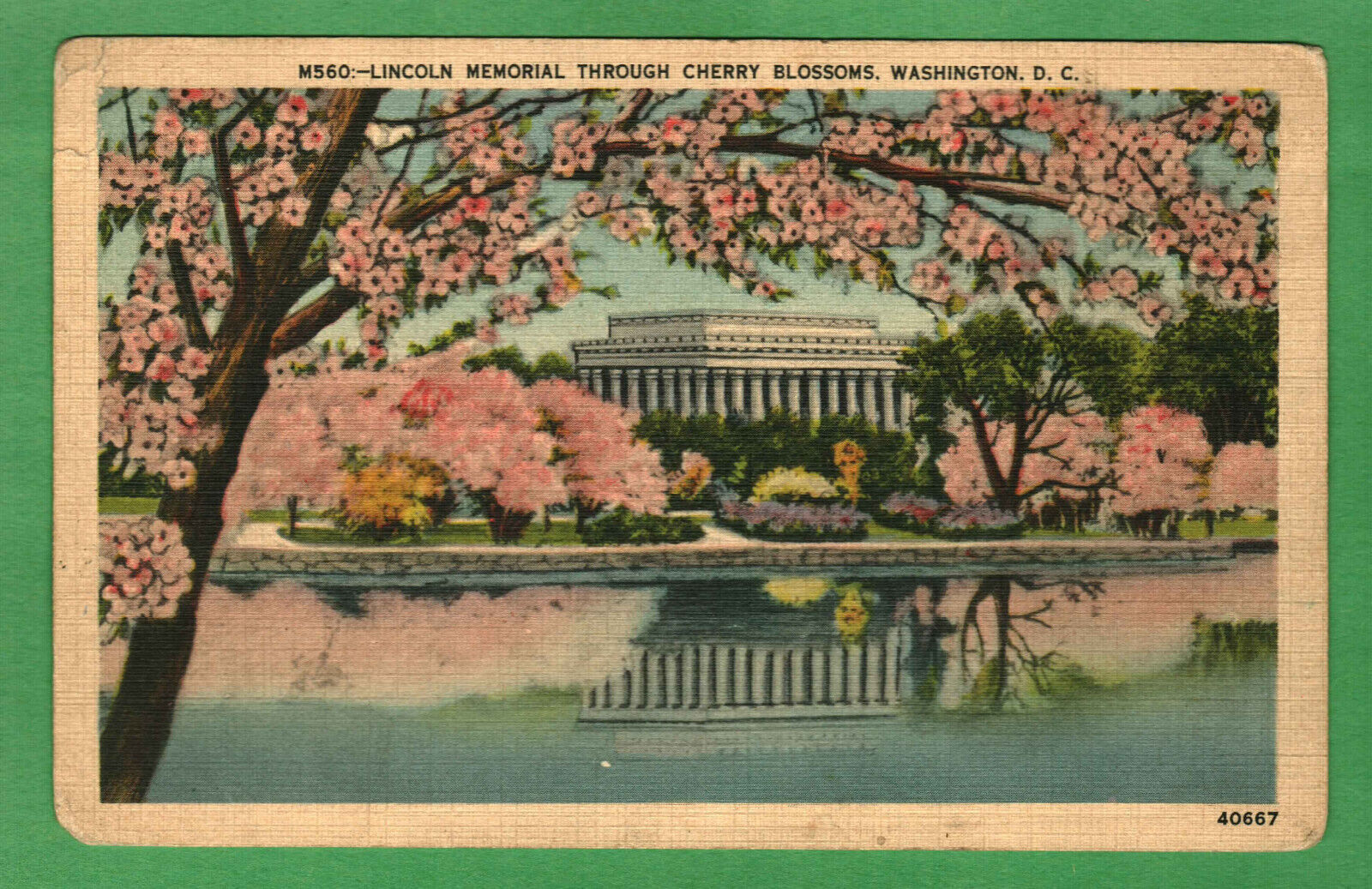 Postcard Lincoln Memorial Through Cherry Blossoms Washington D. C. Posted 1946