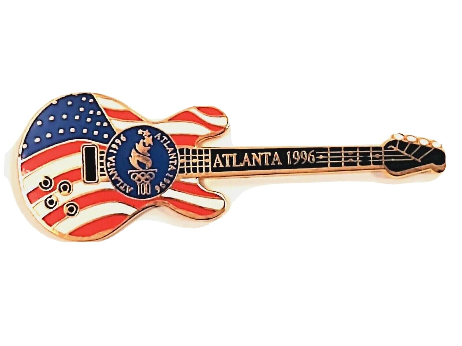 1996 Atlanta Olympics Team USA ATLANTA 1996 American Flag Guitar Hat Lapel Pin