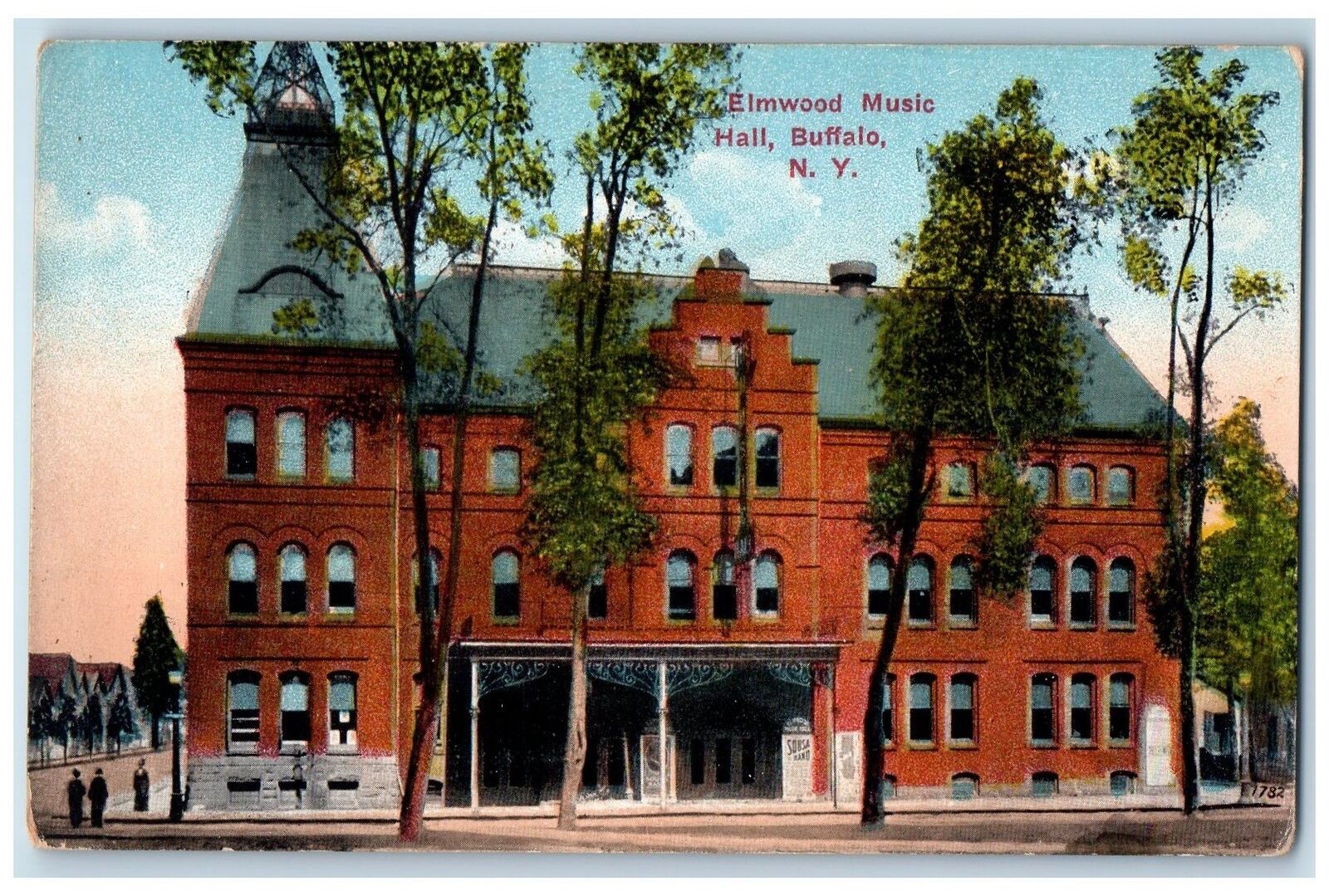 c1905s Elmwood Music Hall Exterior Roadside Buffalo New York NY Trees Postcard