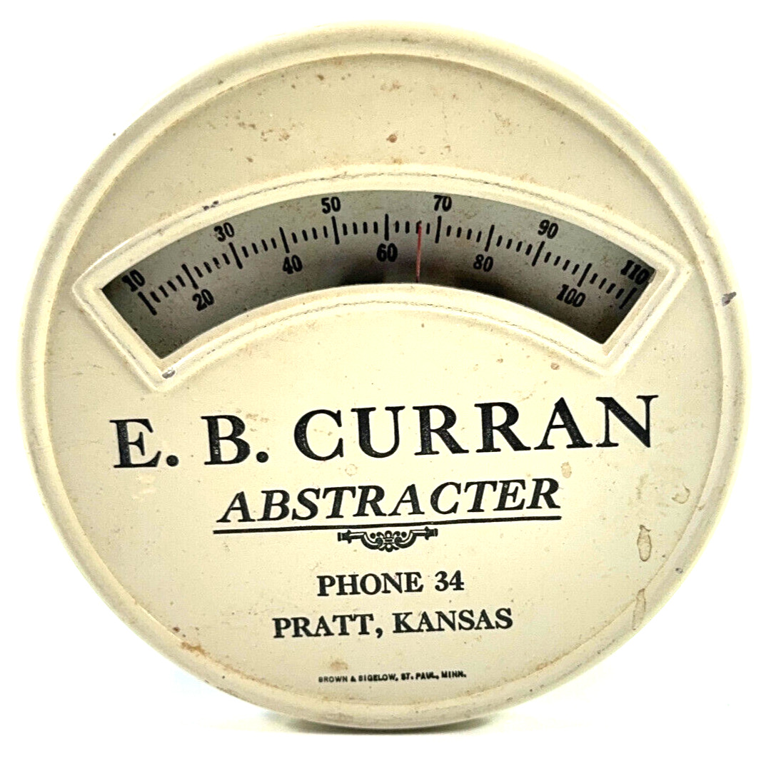 Antique E.B. Curran Abstracter Pratt Kansas KS Advertising Thermometer