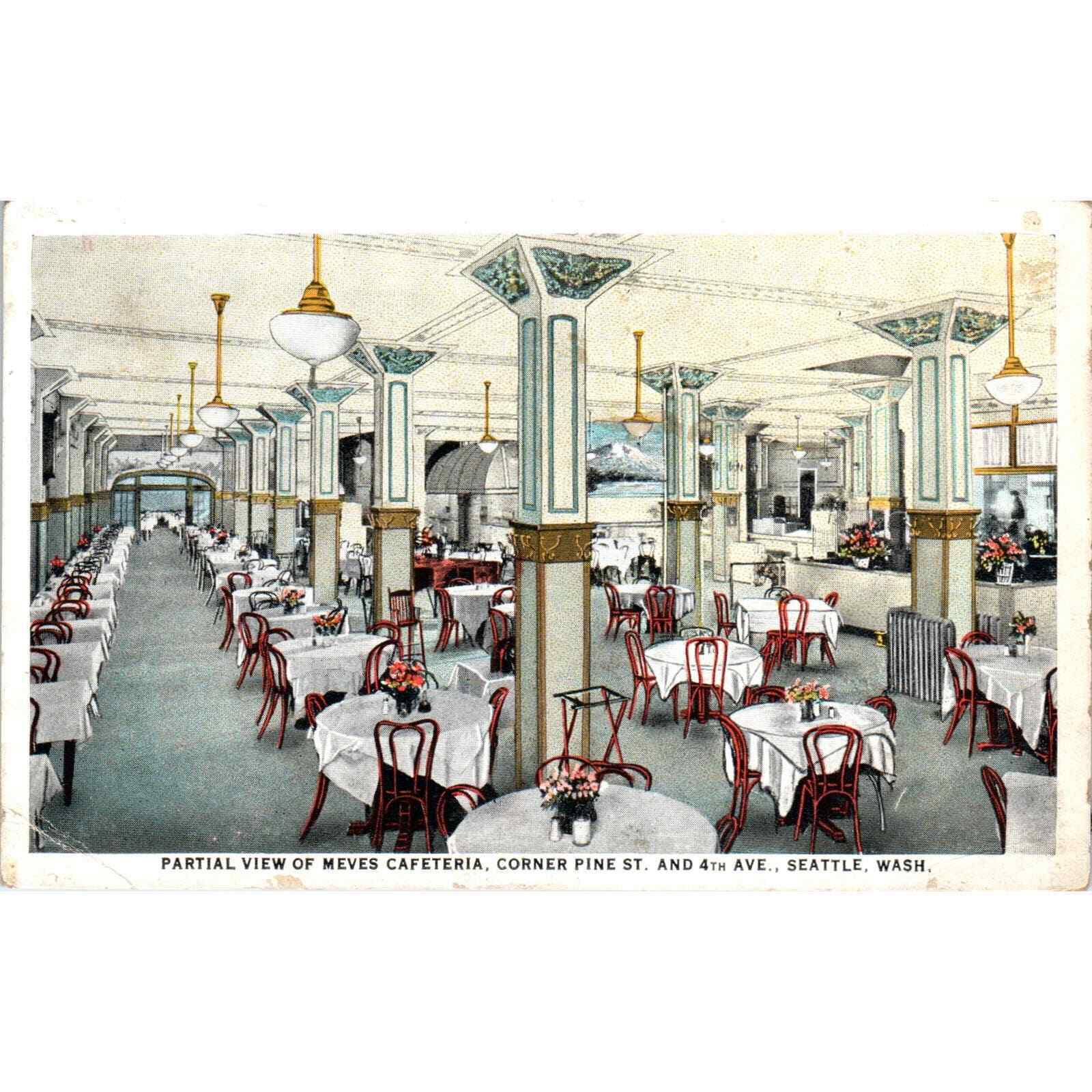 Antique Postcard Meves Cafeteria Interior Pine St. Seattle Washington TD9-W2
