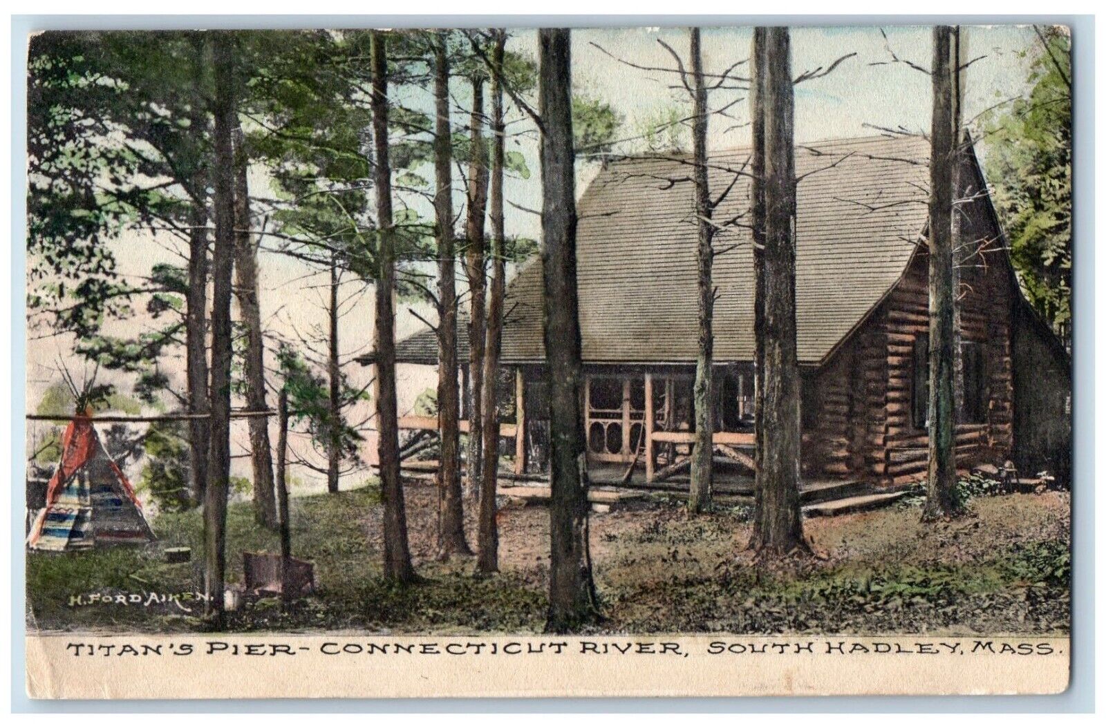South Hadley Massachusetts Postcard Titan\'s Pier Connecticut River c1908 Vintage