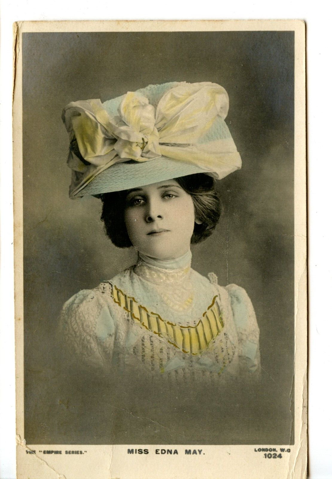 Beautiful British Actress Miss Edna May-Vintage Colored RPPC Photo Postcard