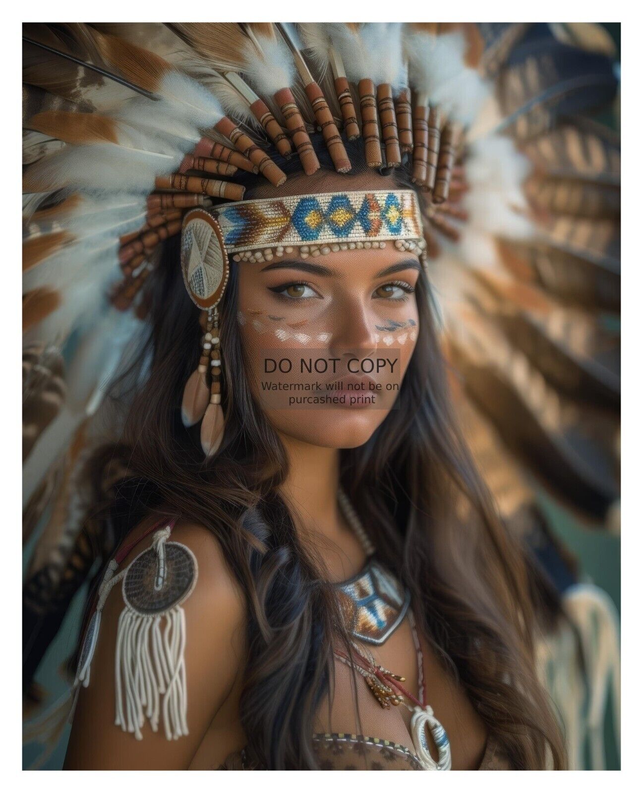 GORGEOUS YOUNG SEXY NATIVE AMEIRCAN LADY WEARING HEADRESS 8X10 FANTASY PHOTO