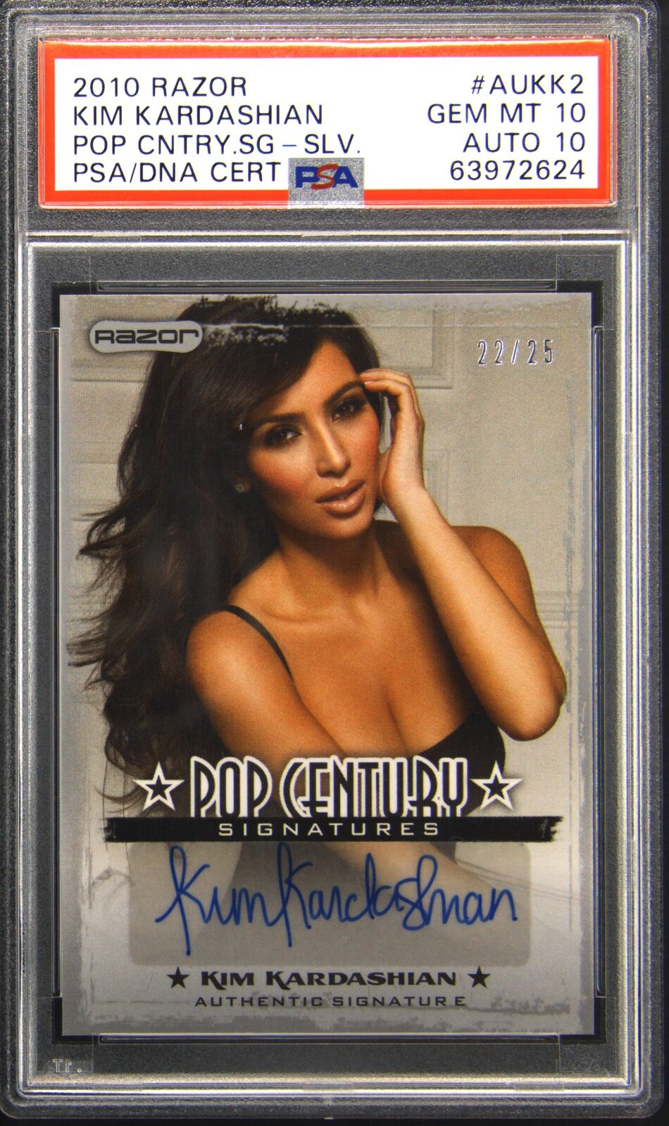 2010 AUKK2 Kim Kardashian Silver Autograph Autograde 10 22/25 PSA 10 Gem Mint