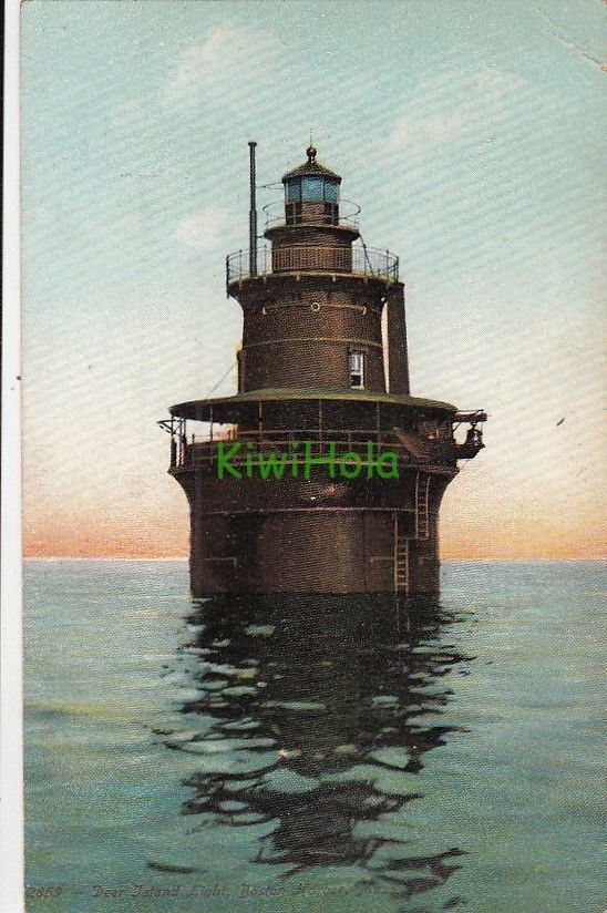 Postcard Deer Island Light Boston Harbor MA