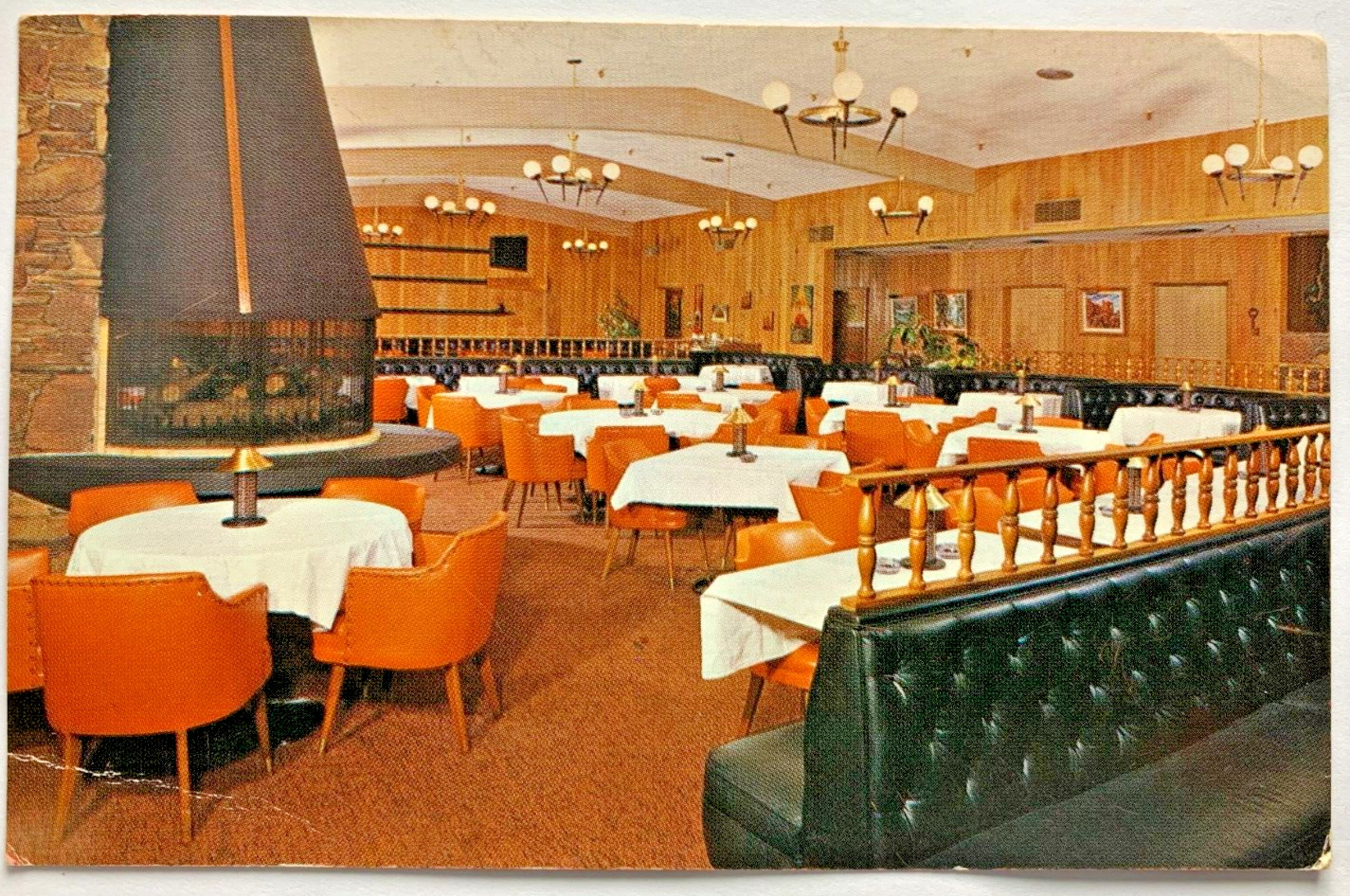 Sands Hotel San Diego California Postcard 1968 Posted Dining Room Fireplace Wood