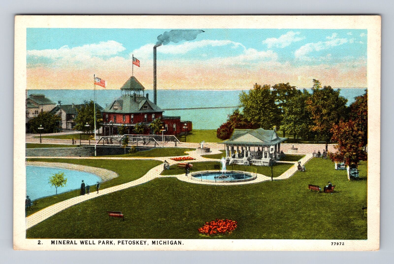 Petoskey MI-Michigan, Mineral Well Park, Antique, Vintage Souvenir Postcard