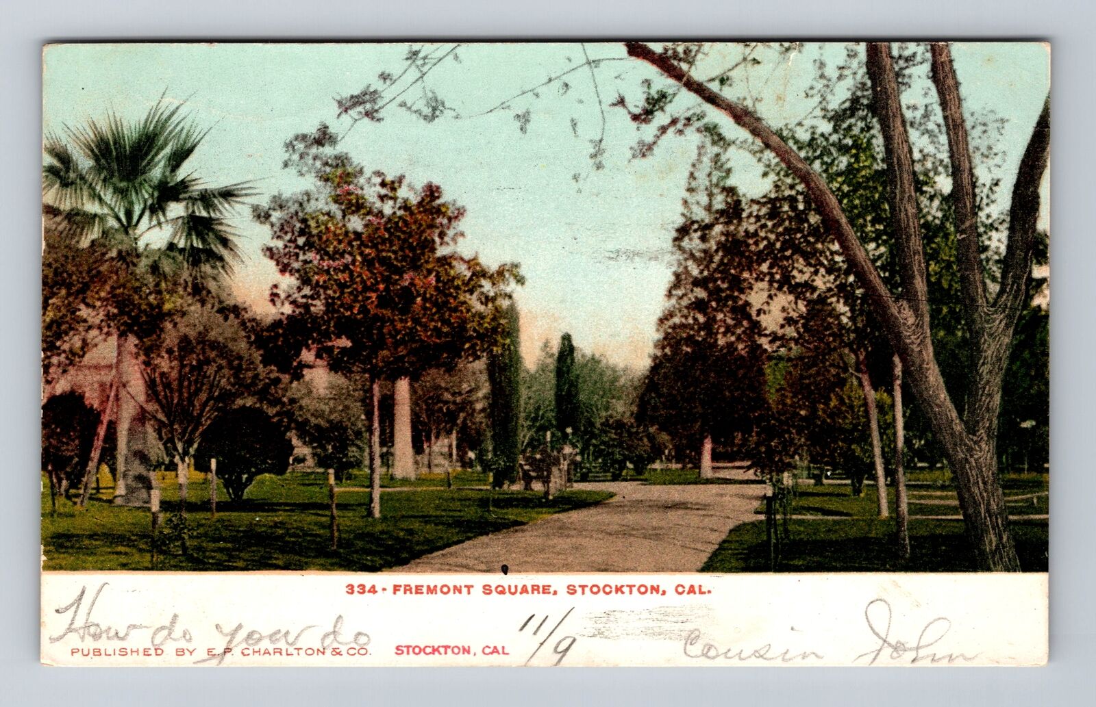 Stockton CA- California, Fremont Square, Advertisement, Vintage c1907 Postcard