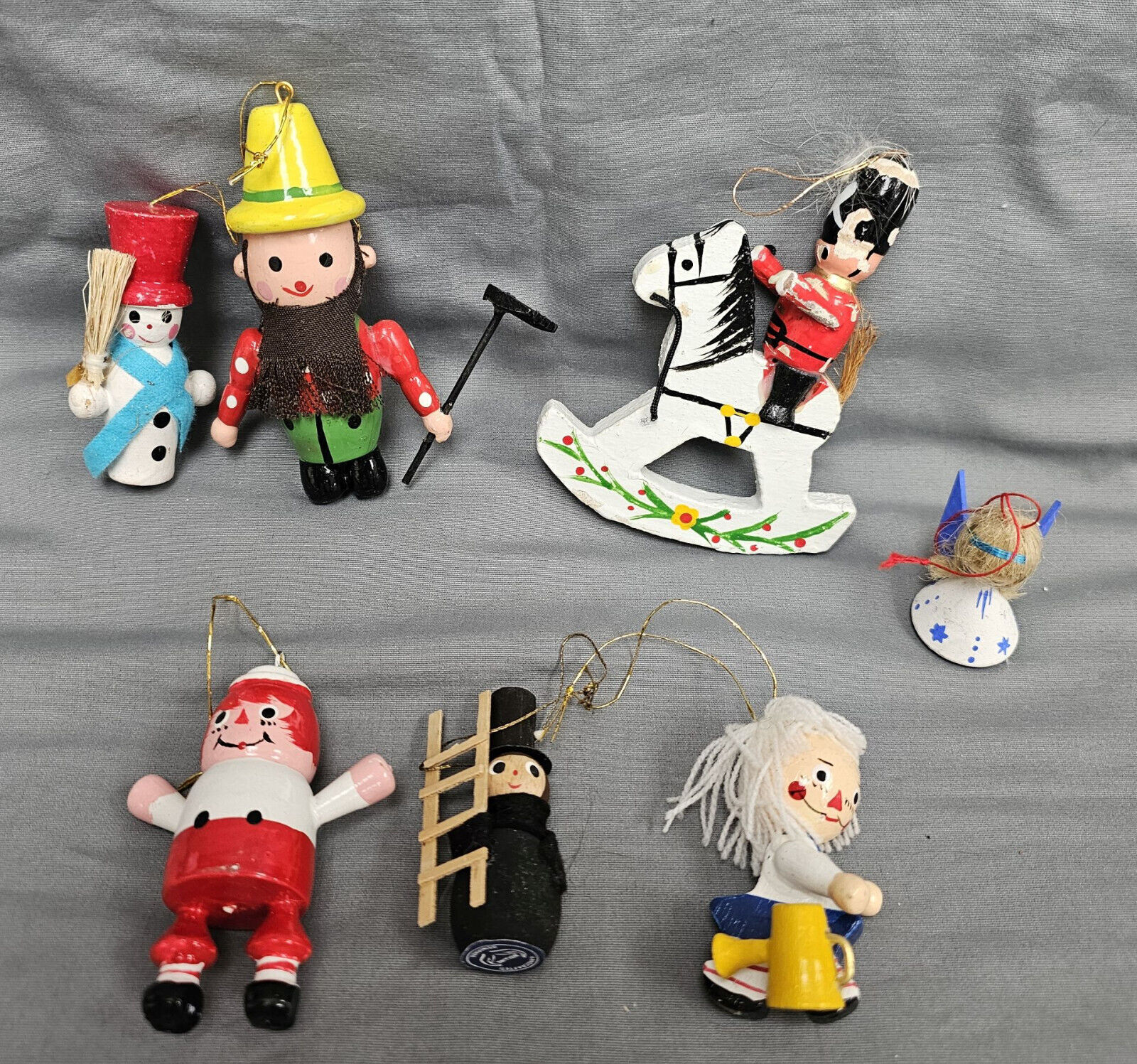 Vtg Assorted Lot of 7 Wooden Christmas Ornaments Taiwan Italy Denmark READ