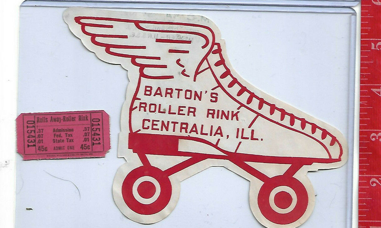 vintage lot roller rink decal Barton\'s Centralia llinois & ticket