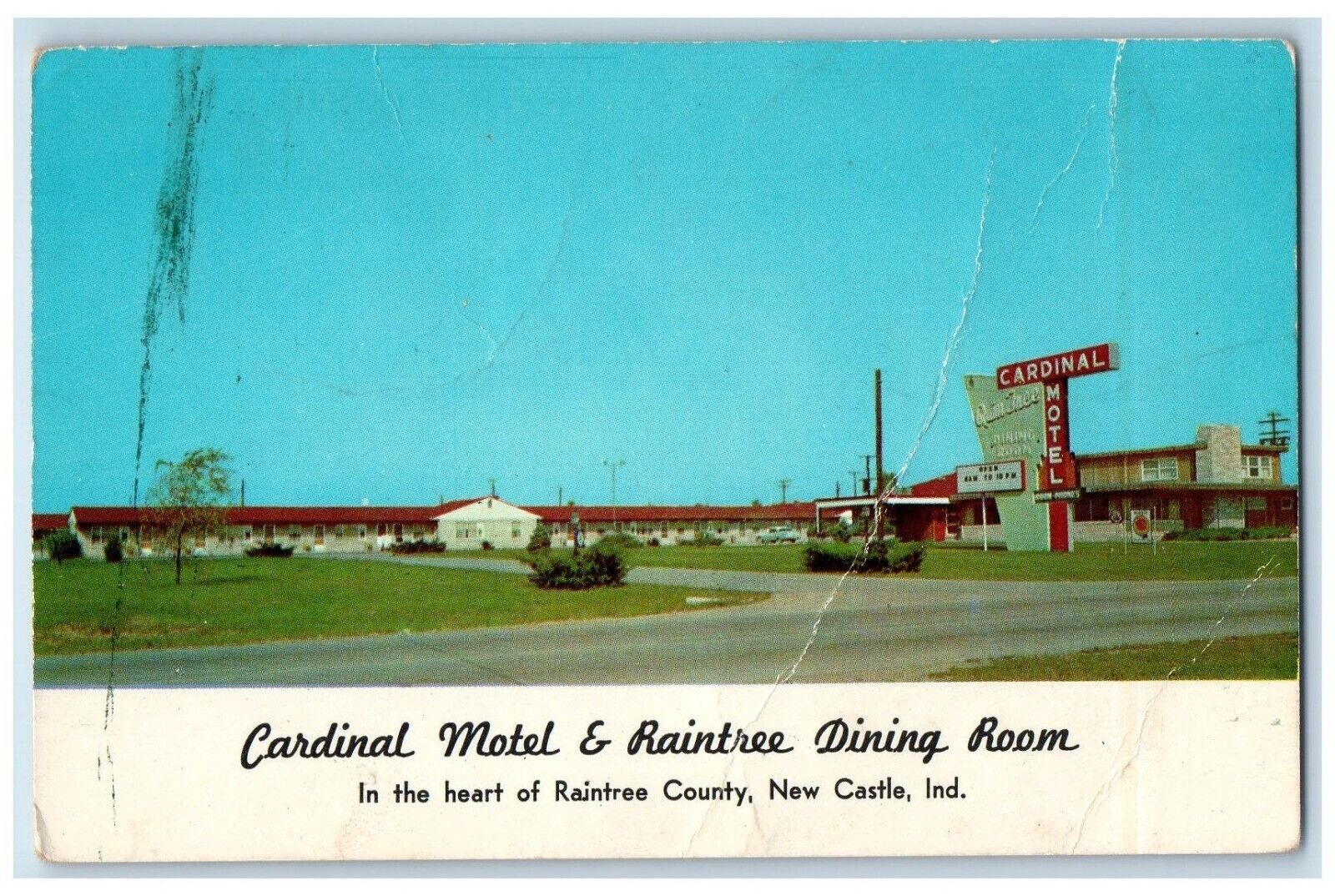 c1950\'s Cardinal Motel & Raintree Dining Room New Castle IN Vintage Postcard