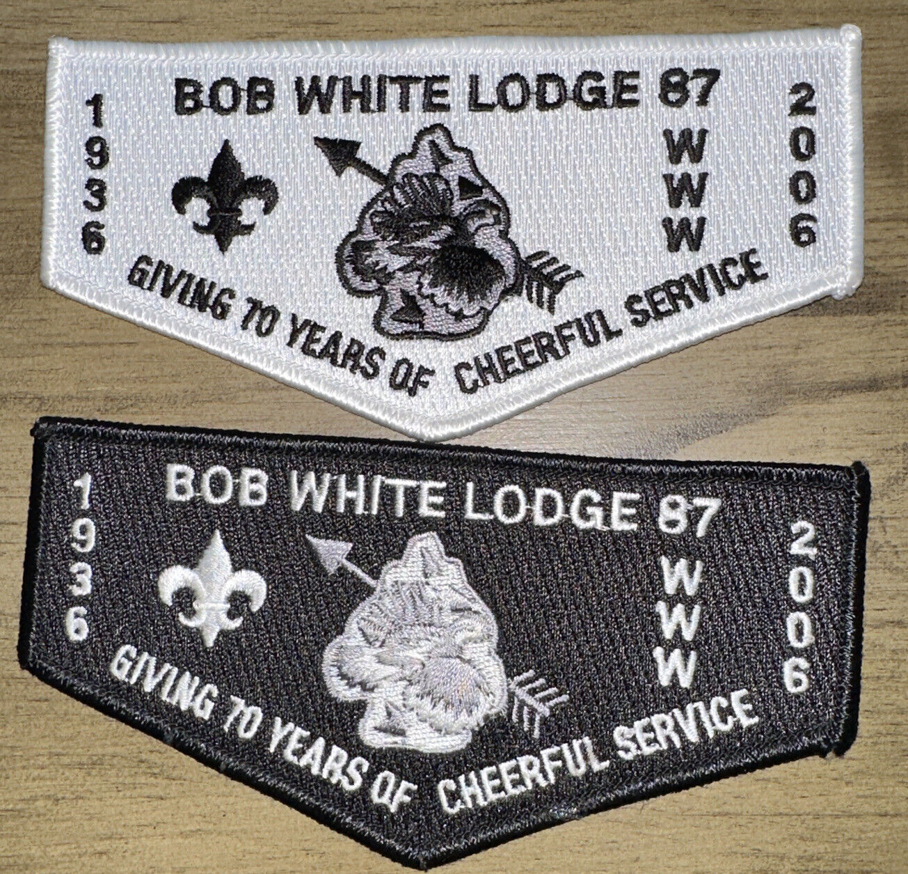 Oa Lodge #87 Bobwhite, 2006 70th Anniversary Set Of Two Flaps