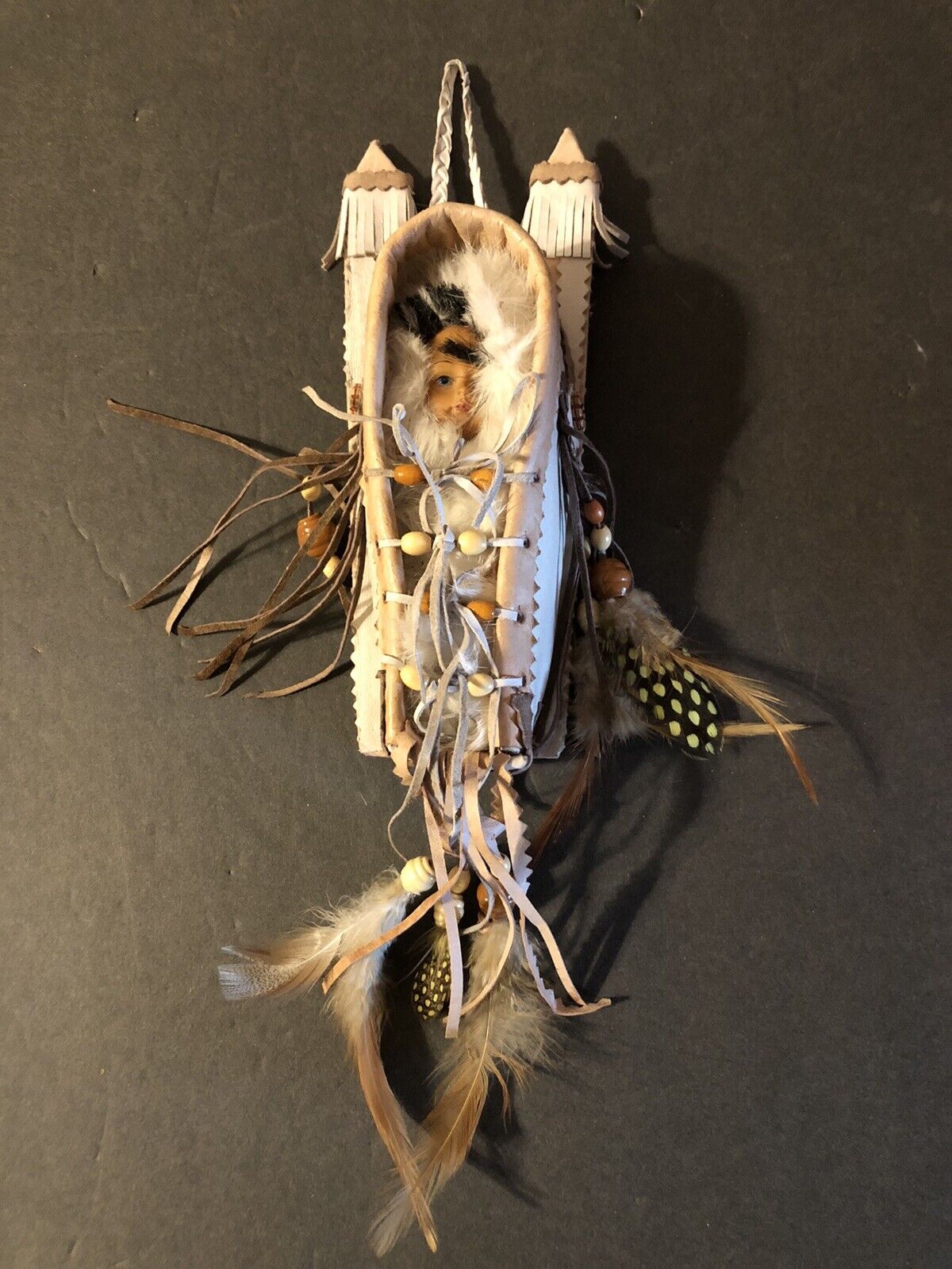 Vintage Old  Cradle wall hanging with Skookum papoose Doll native Eskimo indian?