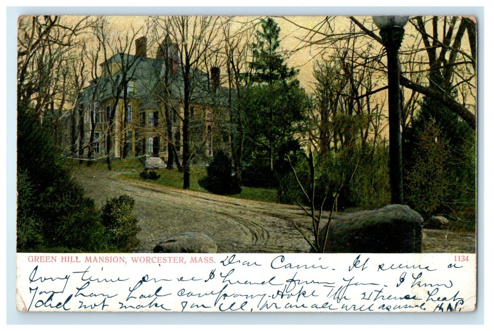 1906 Green Hill Mansion Worcester Massachusetts MA Antique Postcard