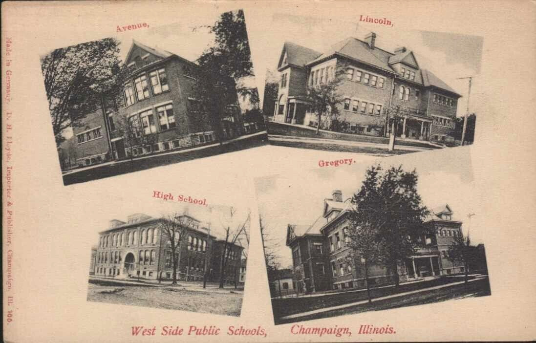 antique   CHAMPAIGN   Illinois IL    MULTI VIEW  West Side Schools    postcard
