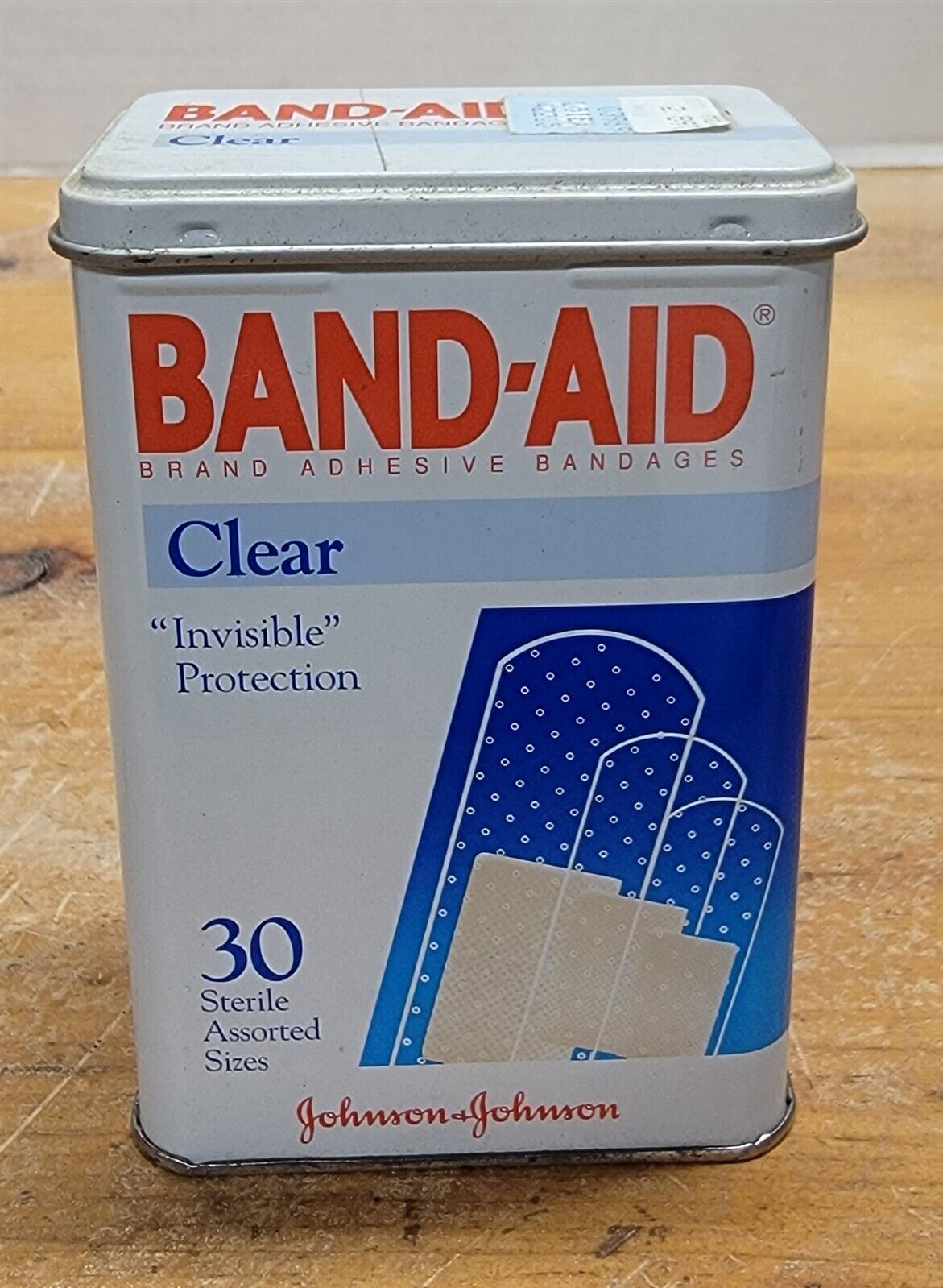 Vintage Band-Aid Clear Strips Bandages Johnson & Johnson Hinged Lid Storage Can