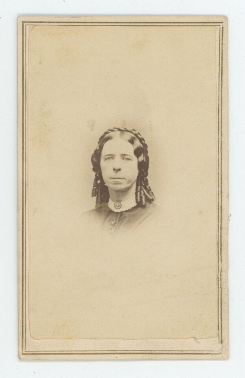 Antique CDV Circa 1860s Lovely Woman With Long Curls in Hair Blye Syracuse, NY