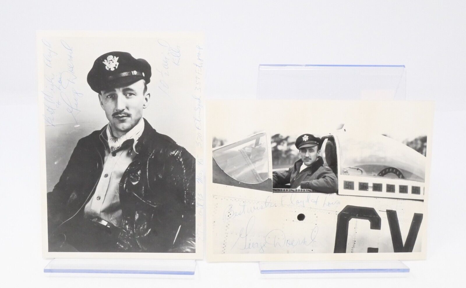 Lot of 2: George A. Doersch Signed Photos, Autograph Signature, WWII Ace Pilot