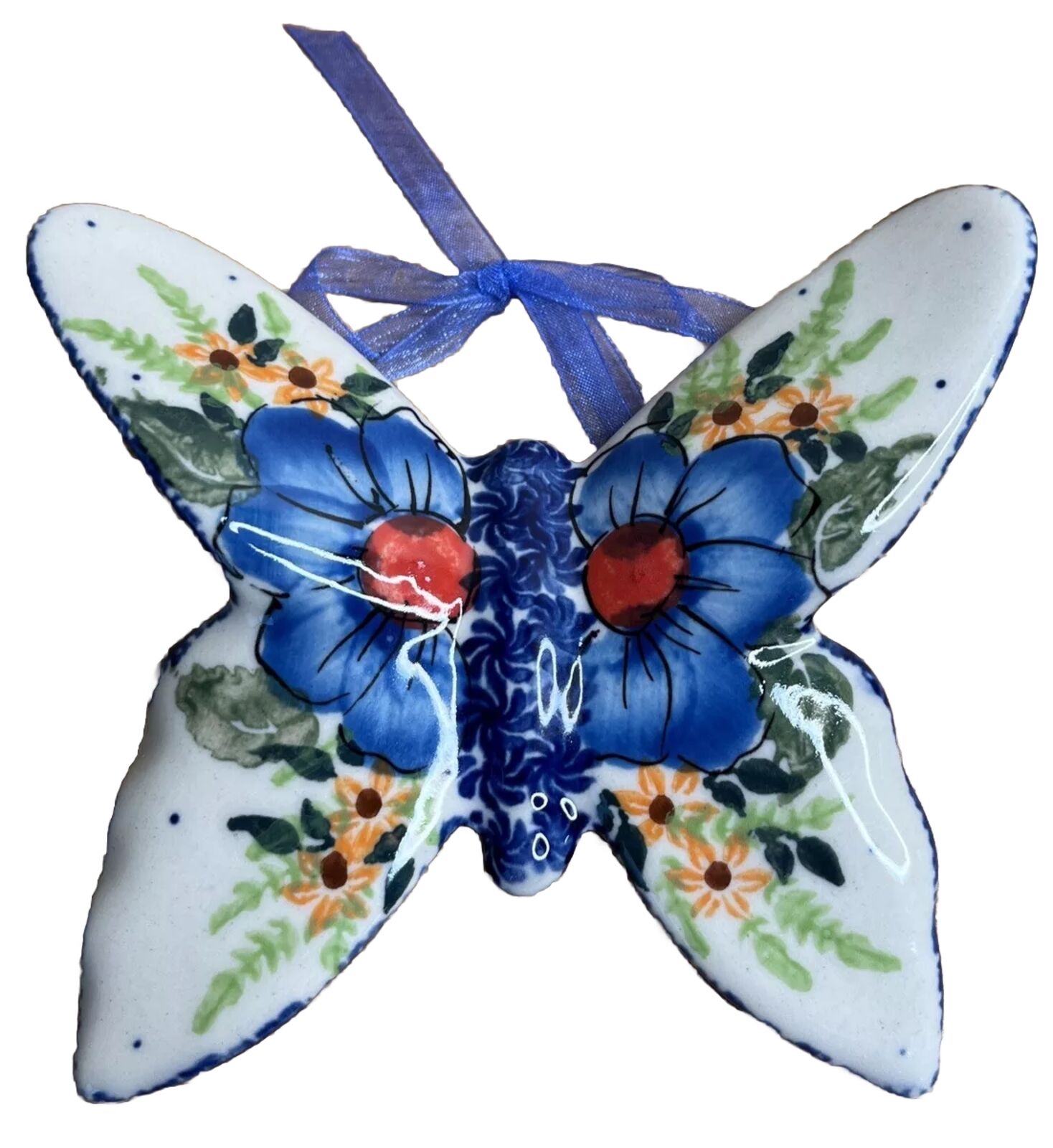 Kalich Polish Pottery Butterfly Ornament Handmade Floral