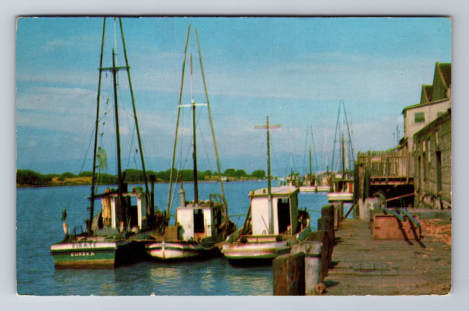 Eureka CA-California, Fishermans Wharf, Antique Vintage Souvenir Postcard