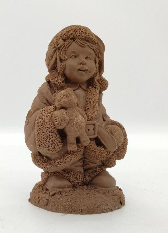 Vintage TNT Pecan Resin Figurine of Little Girl In Santa Suit with Teddy Bear #3