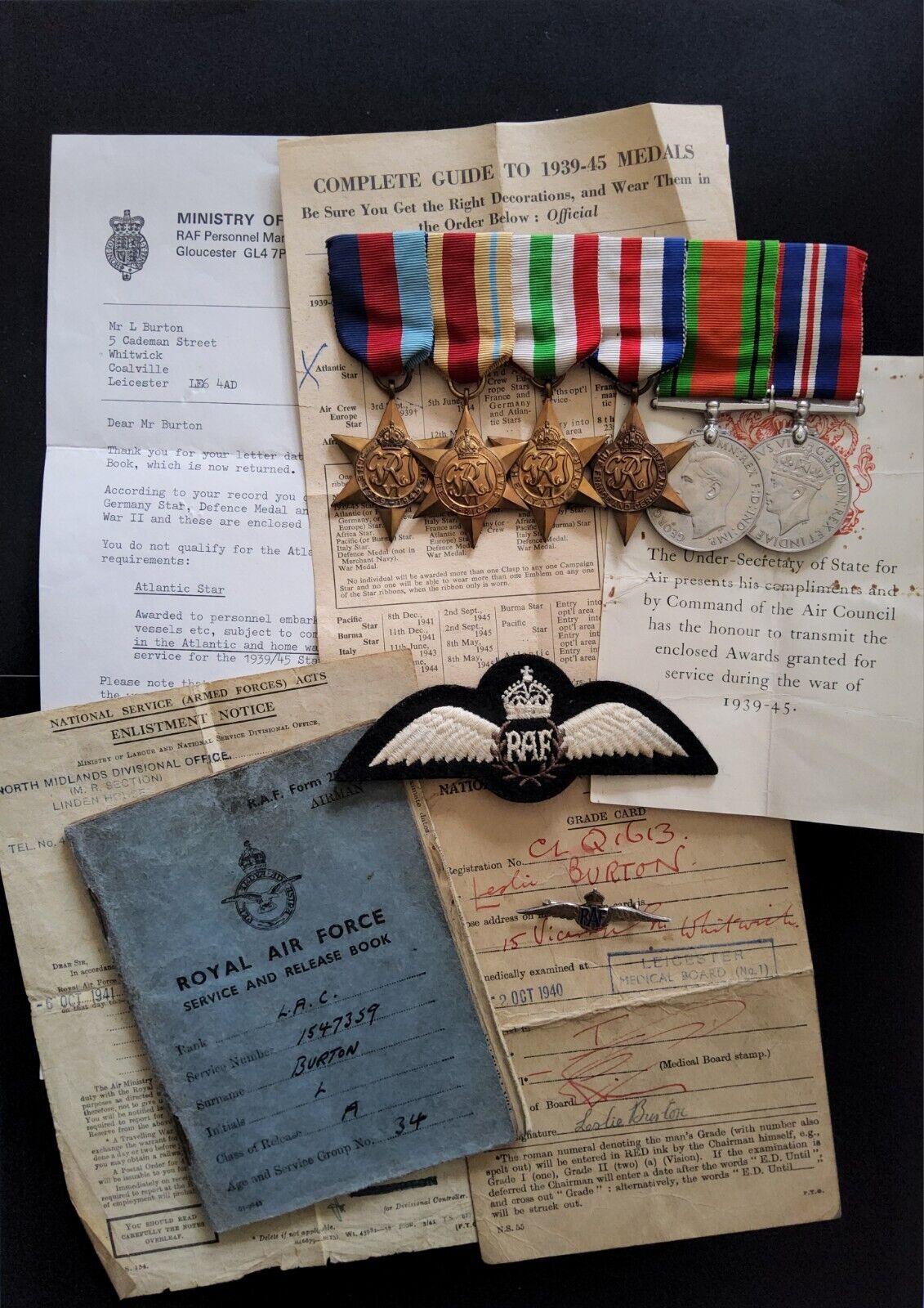 WW2 6 Medal Group RAF With Cap Badge, Brooch, & Lots of Original Paperwork