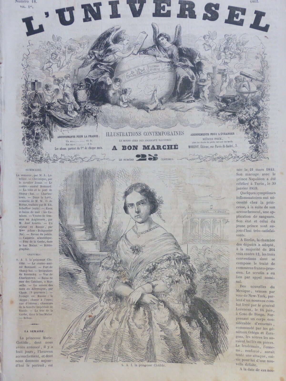 1862 PRINCESS CLOTHILD PRINCE NAPOLON MARSEILLE 5 ANTIQUE NEWSPAPERS