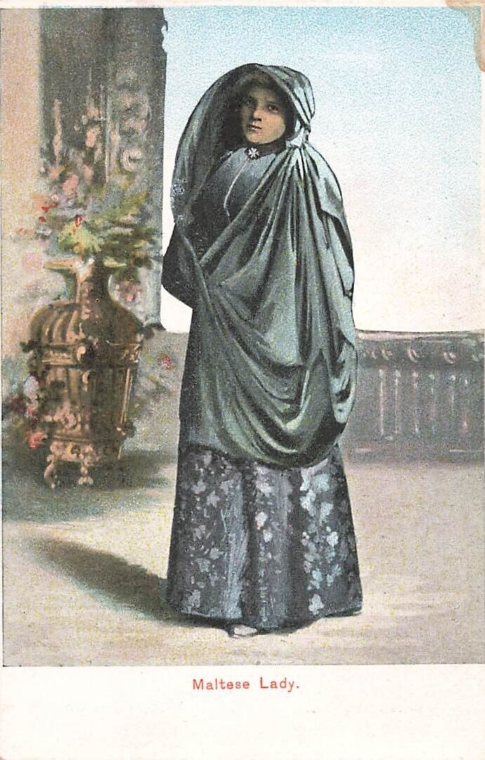 Postcard Maltese Lady in Native Costume Ghonella Faldetta Malta UDB