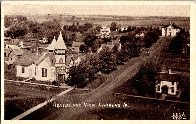 Vintage Postcard Aerial Residence Street View Laurens IA Iowa              D-308