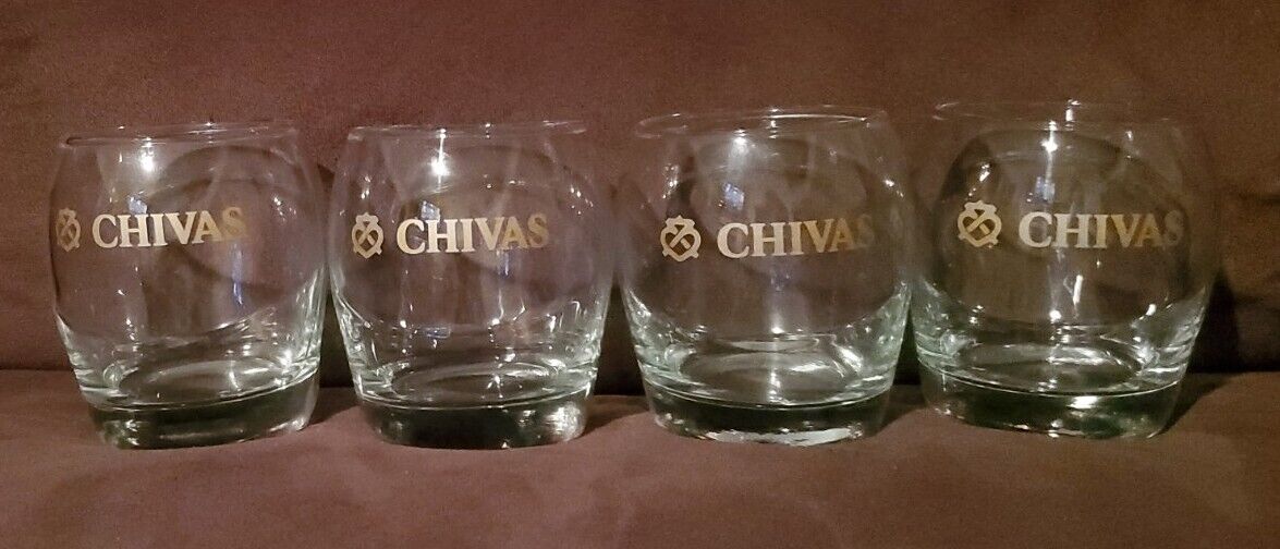 CHIVAS REGAL Scotch Whiskey (SET OF 4) Rocks Cocktail Glasses w/ Gold Lettering