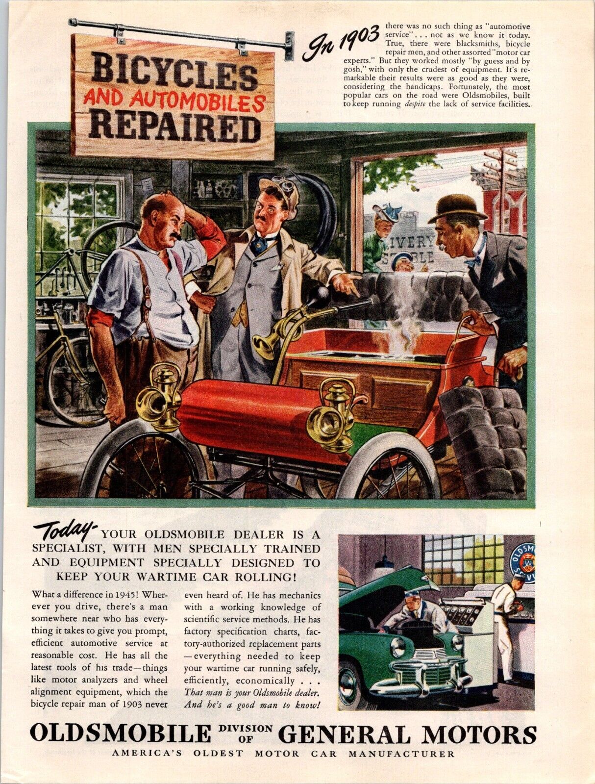 VINTAGE 1945 OLDSMOBILE GENERAL MOTORS REPAIR SERVICE STATION PRINT AD