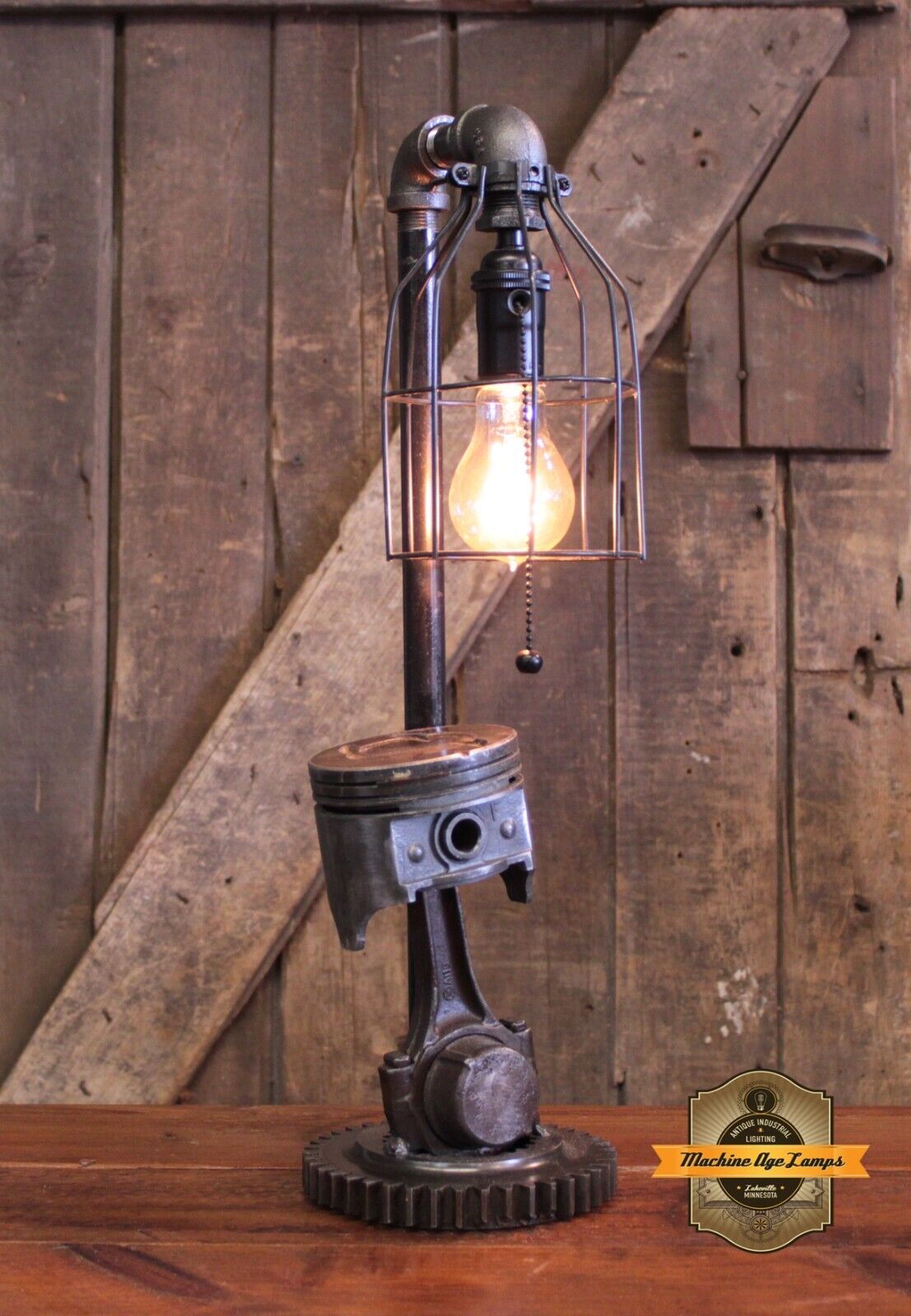 Steampunk Industrial Machine Age Lamp Vintage Piston and Gear Table Lamp