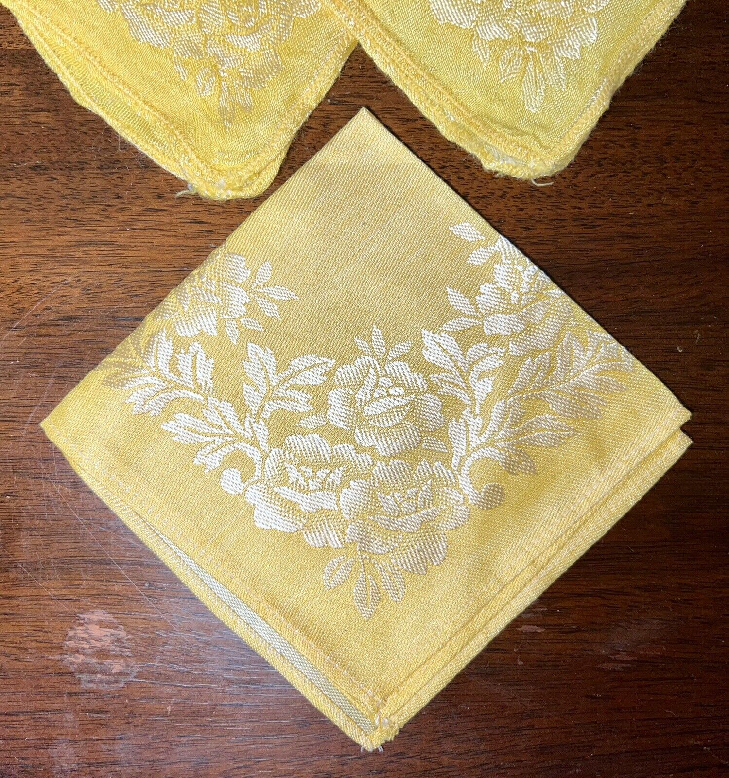 Vintage Japanese Damask Napkins Yellow 11.5x11 Combed Yarns SET Of 8 Total